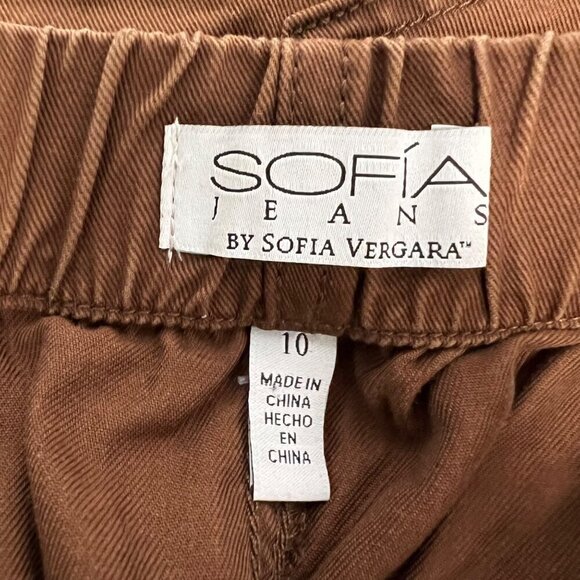 Sofia Jeans Womens Wide Leg Trousers Pleated Front Brown Size 10 Luxe Twill New - Picture 8 of 10